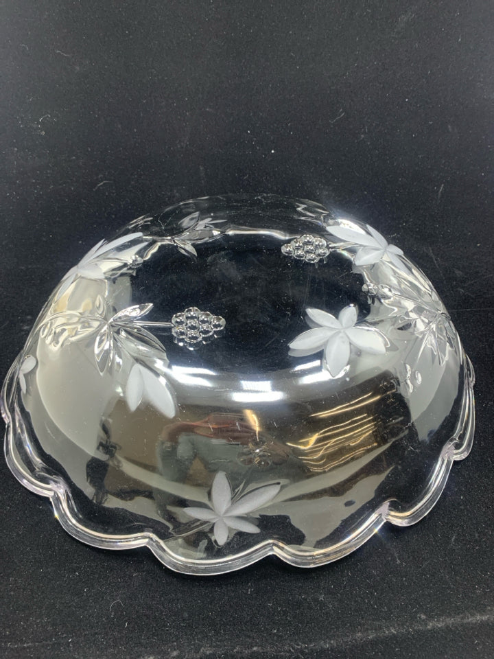 GLASS BOWL W/ETCHED + FROSTED FLOWERS.