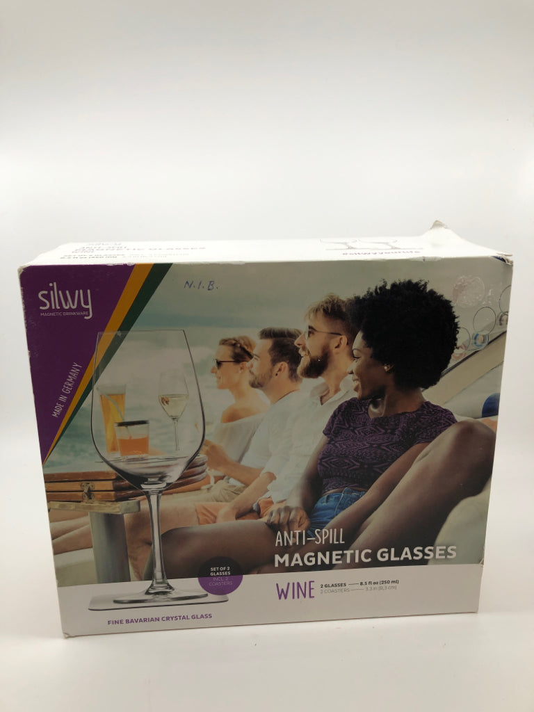NIB 2 MAGNETIC WINE GLASSES