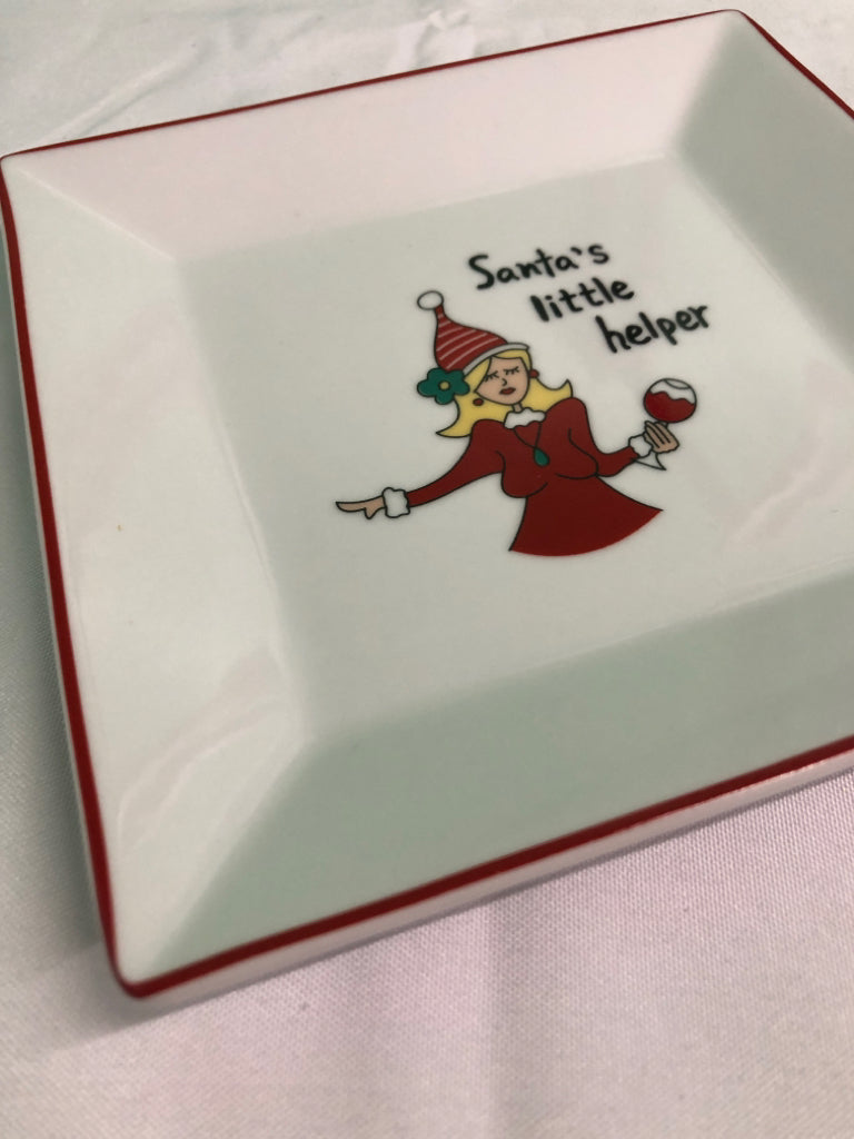 SQUARE SANTAS LITTLE HELPER TRINKET DISH.