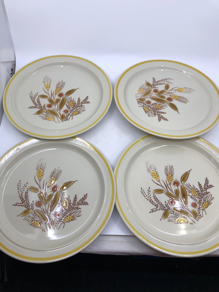12 PC SVC 4 DISH SET CREAM W/ WHEAT+YELLOW STRIPE.