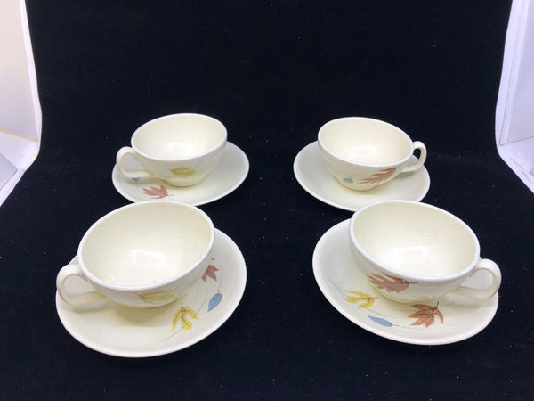 4 VTG FRANCISCAN LEAVES CUPS AND SAUCERS.