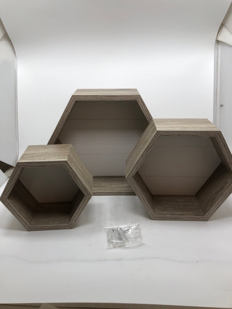 3PC HEXAGONAL HANGING SHELVES.
