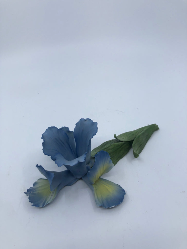 BLUE IRIS PORCELAIN FLOWER.