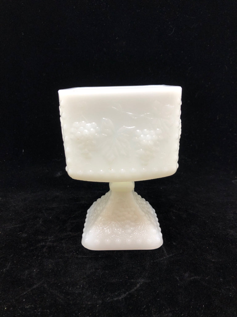 VTG MILK GLASS GRAPES PEDESTAL PLANTER.