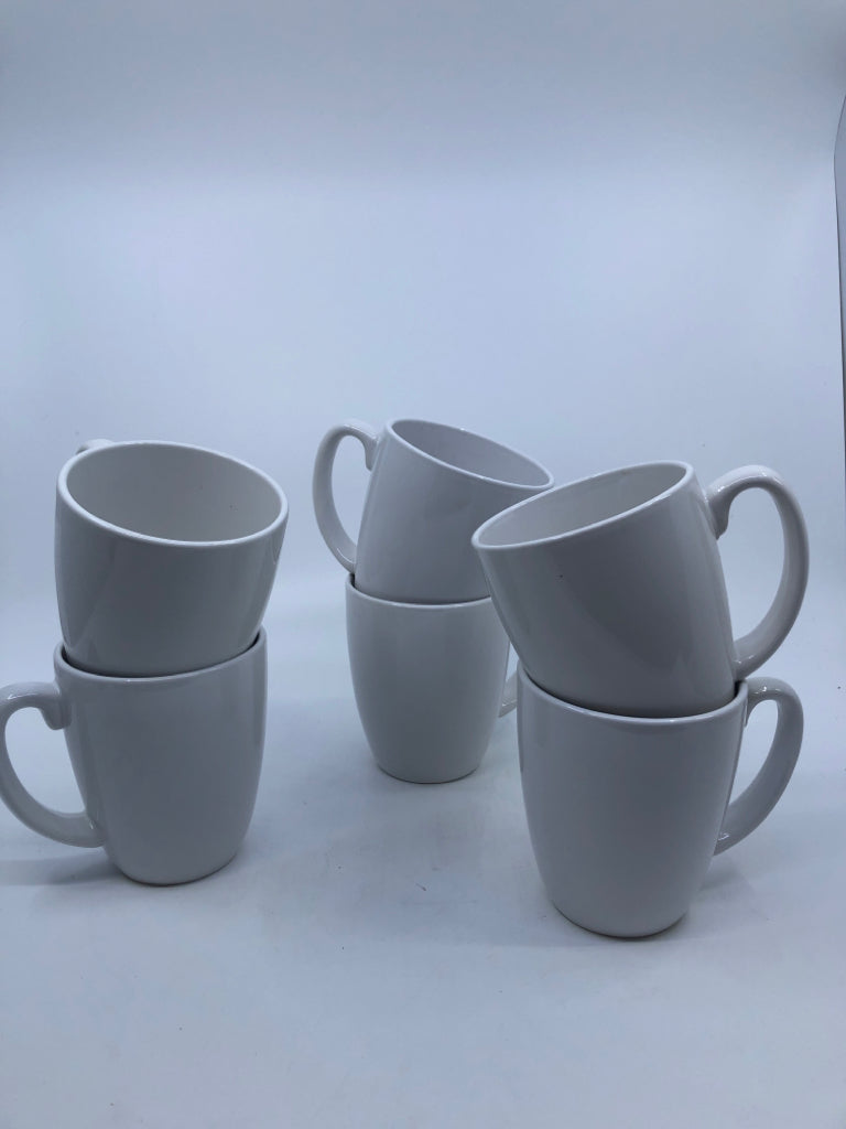 6PC WHITE CORELLE MUGS.