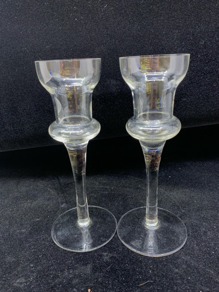 2 SMALL DELICATE GLASS CANDLE HOLDERS.
