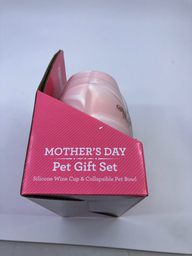 NIB MAMA WINE GLASS AND PET BOWL.