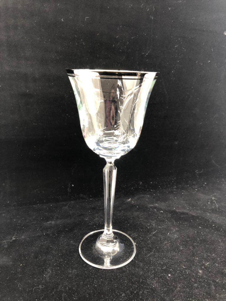 6 WINE GLASSES W SILVER RIM.