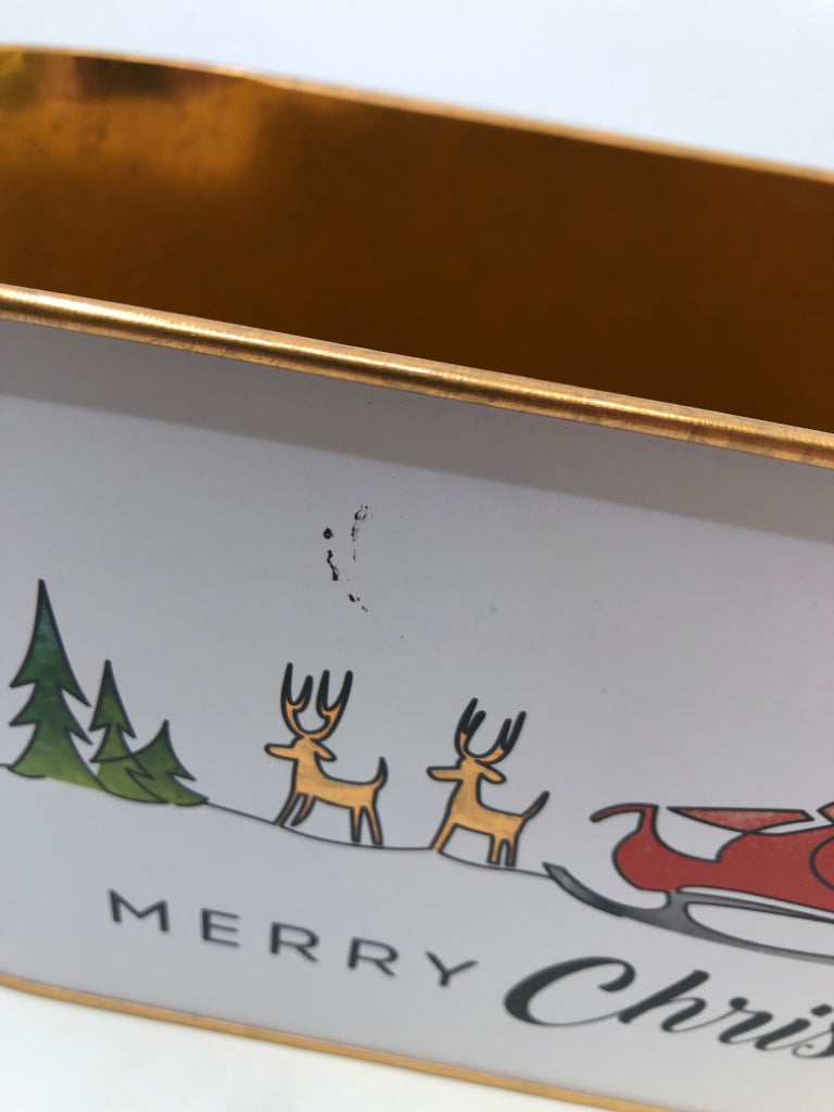 OVAL WHITE METAL BIN "MERRY CHRISTMAS".
