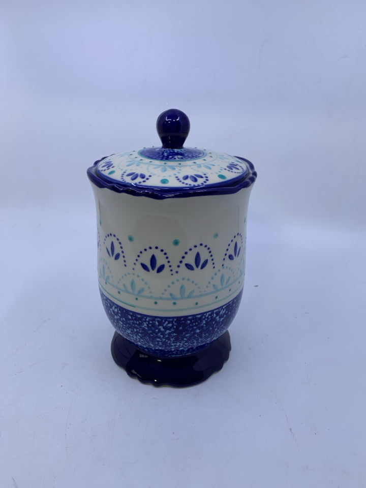 CERAMIC BLUE SMALL CANISTER.