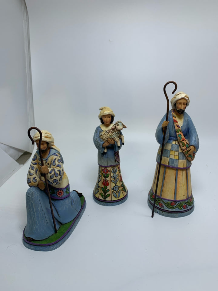 3 JIM SHORE "BRINGING PRAISE" SHEPHERDS NATIVITY.