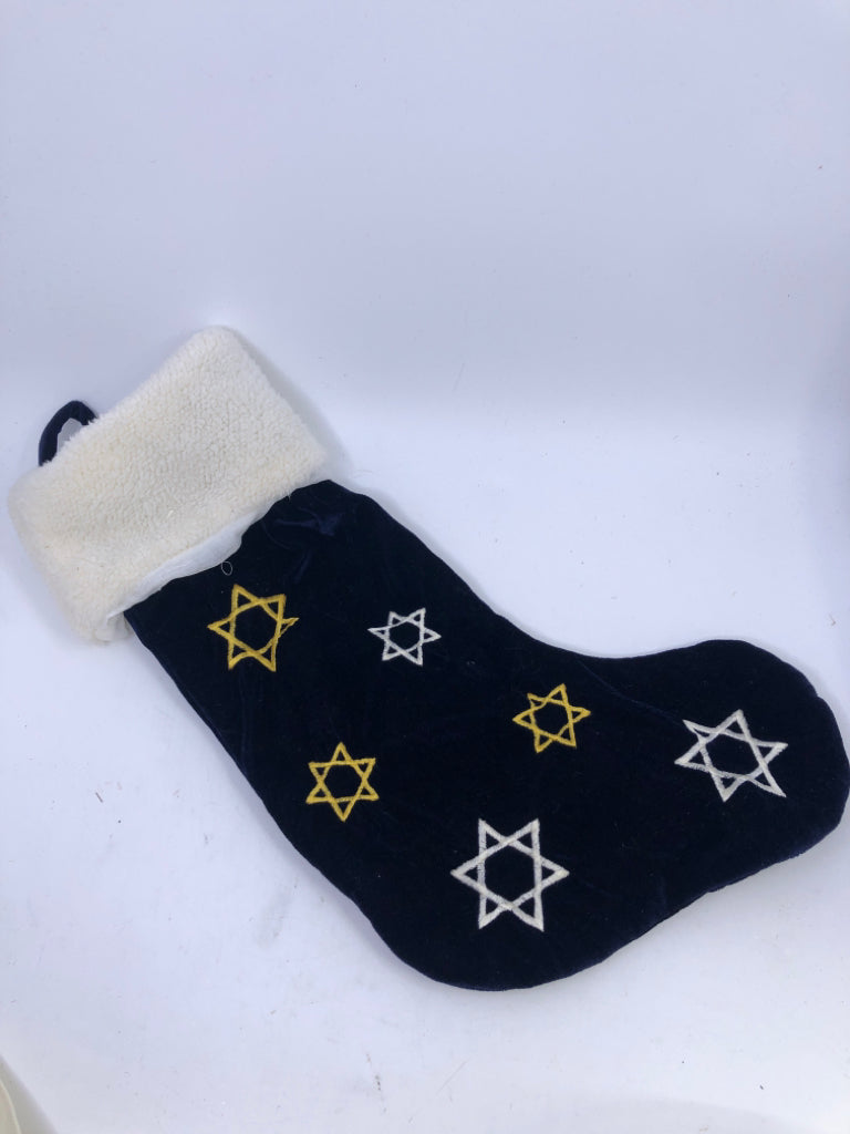 DARK BLUE WITH WHITE AND GOLD STAR OF DAVID.