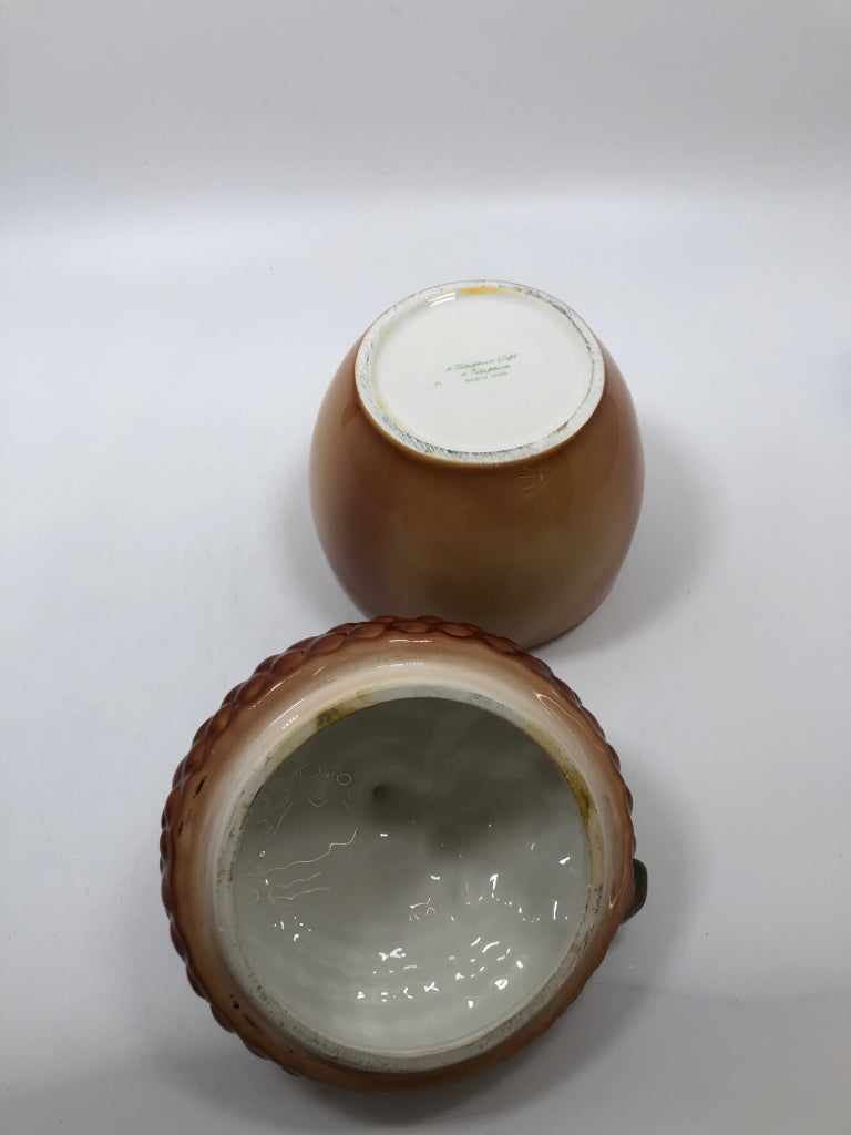 BROWN CERAMIC ACORN COOKIE JAR.
