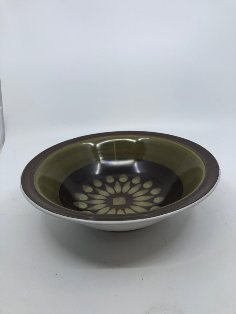 VTG BROWN AND GREEN FLOWER PATTERN BOWL.