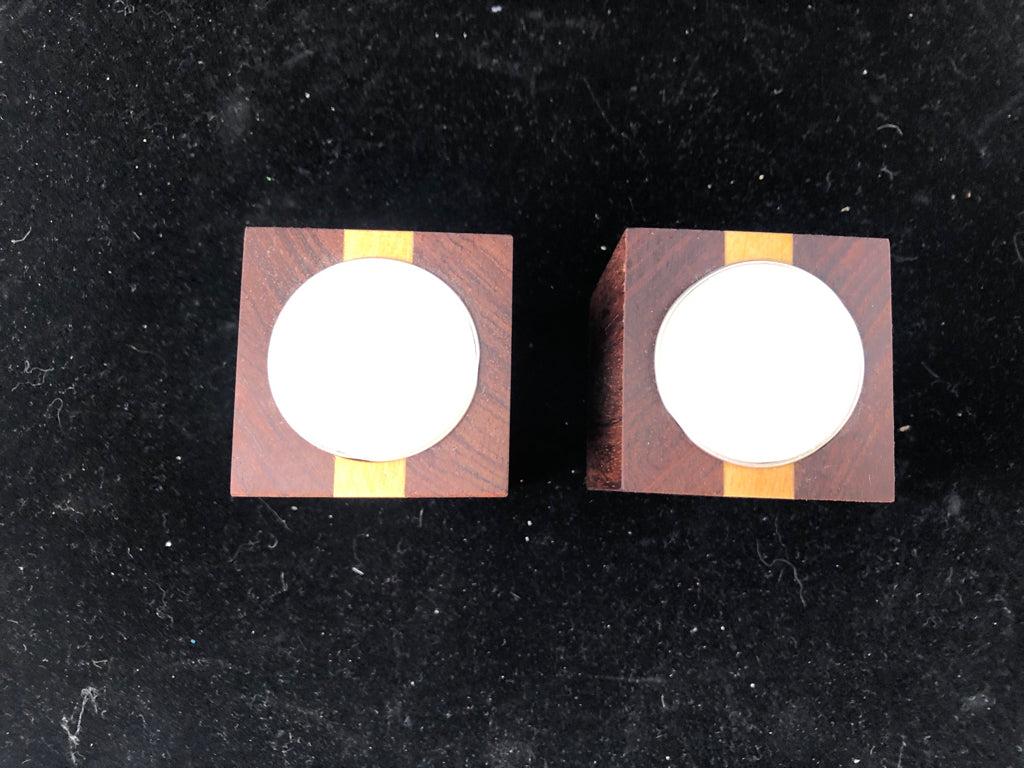2 HANDMADE WOOD SQUARE TEA LIGHT HOLDERS.
