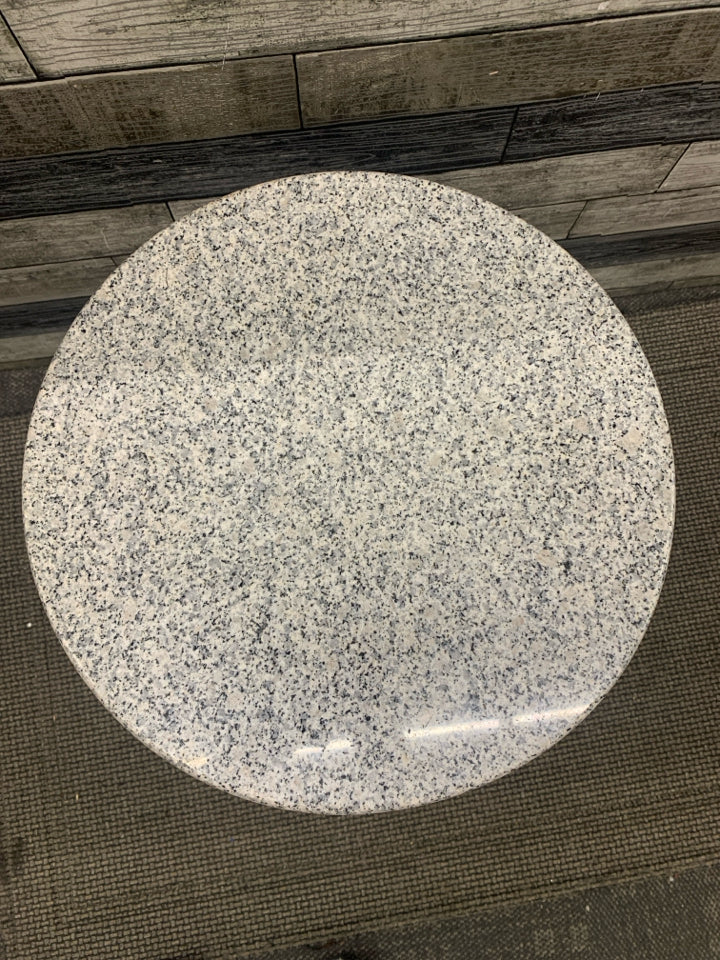 ROUND WHITE/BLACK MARBLE PLANT TABLE.