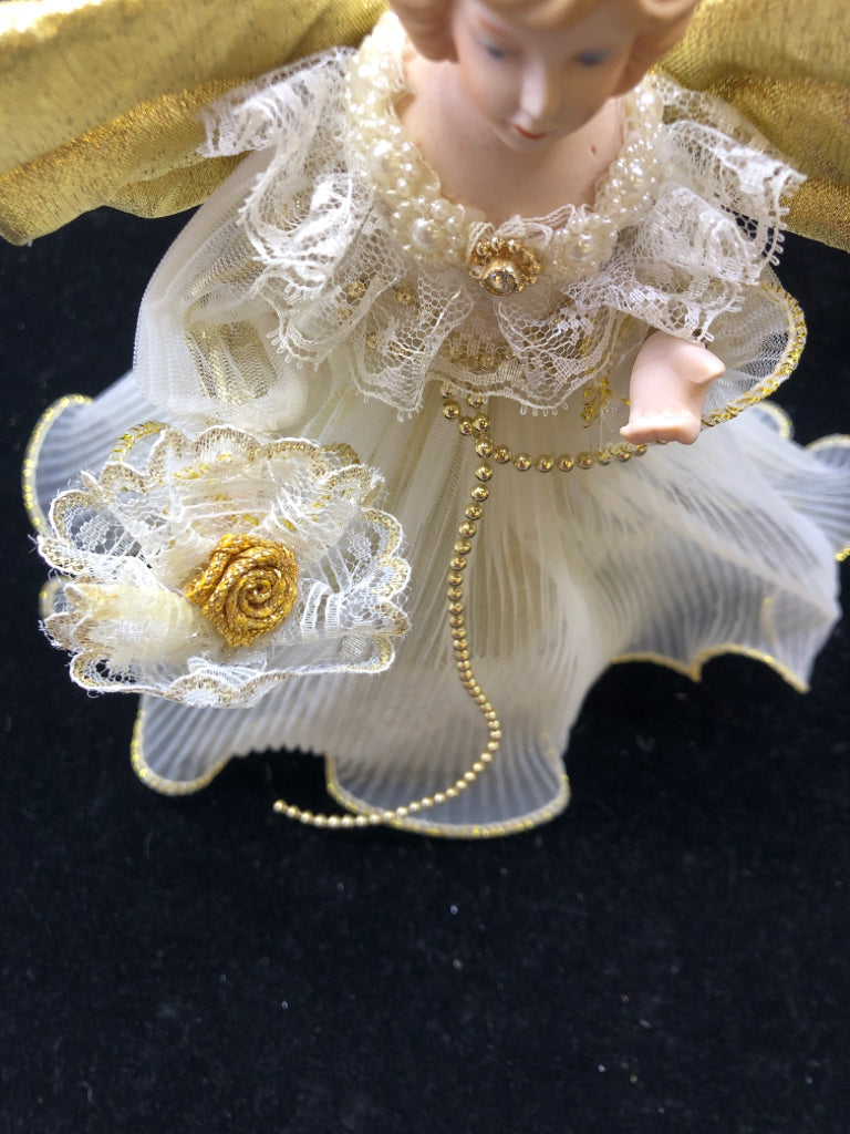 PORCELAIN ANGEL TREE TOPPER WHITE DRESS.
