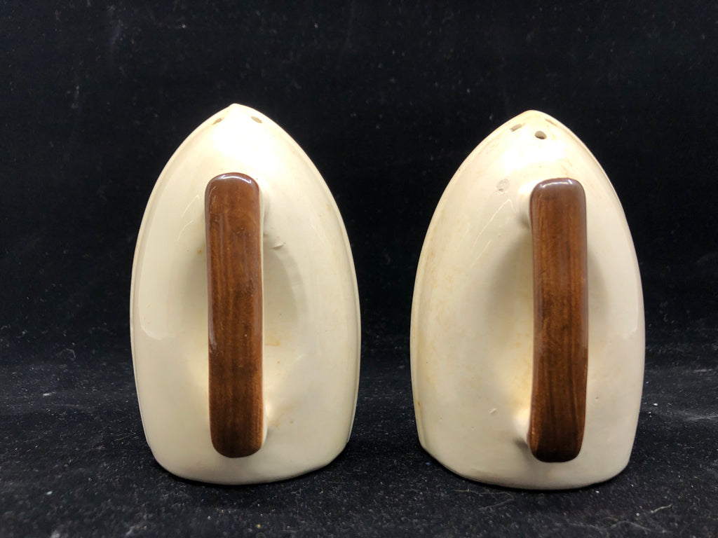 VTG IRONS SALT + PEPPER SHAKERS.