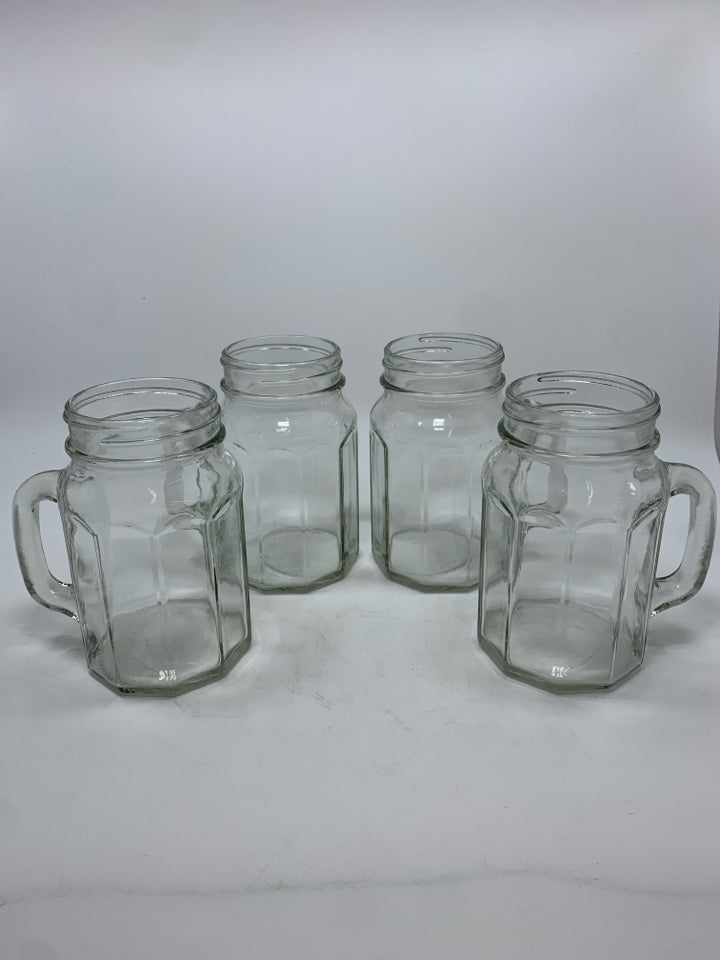5PC GLASS MUGS IN METAL CADDY.