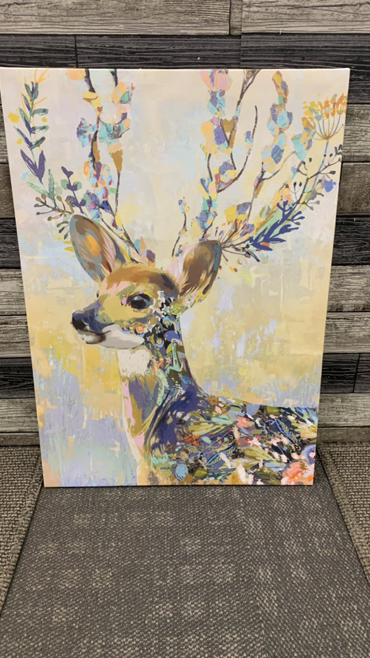 COLORFUL FLORAL DEER SIDE PROFILE CANVAS.
