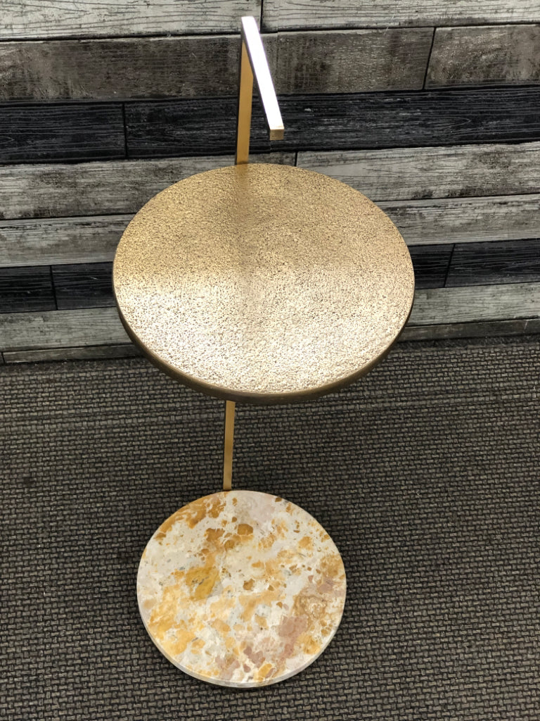 GOLD AND MARBLE BASE ROUND MARTINI TABLE.