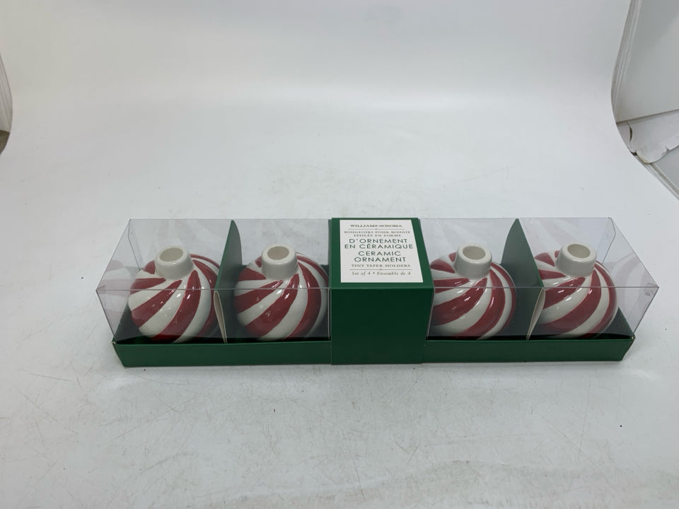 NIB 4 TINY TAPERED CANDLE HOLDERS PEPPERMINT SHAPED WILLIAM-SONOMA.