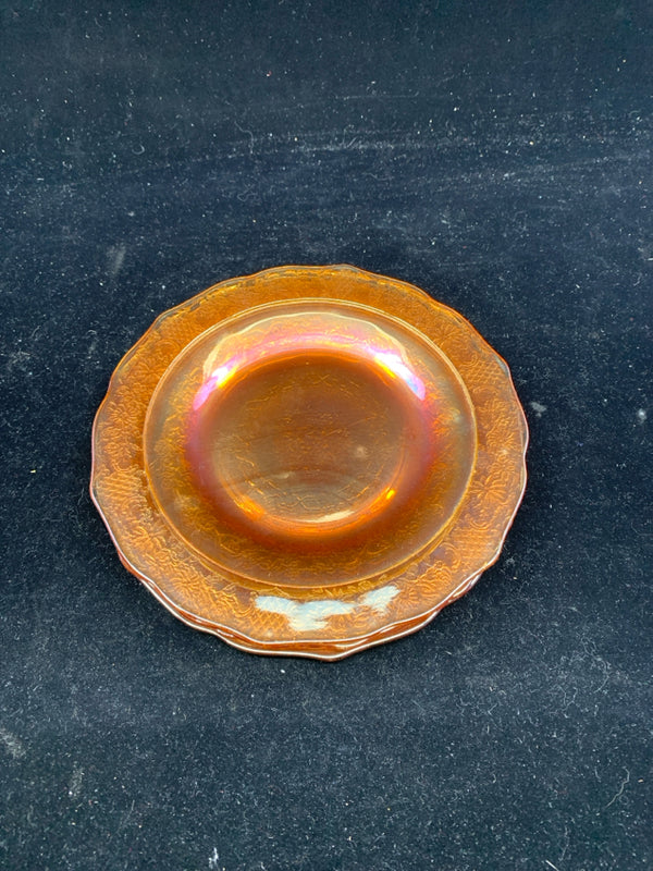 4 VTG CARNIVAL GLASS SMALL SNACK PLATES.