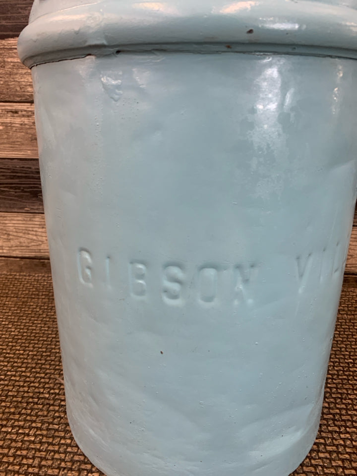 LIGHT BLUE HEAVY METAL GIBSON VILLAGE MILK CAN.