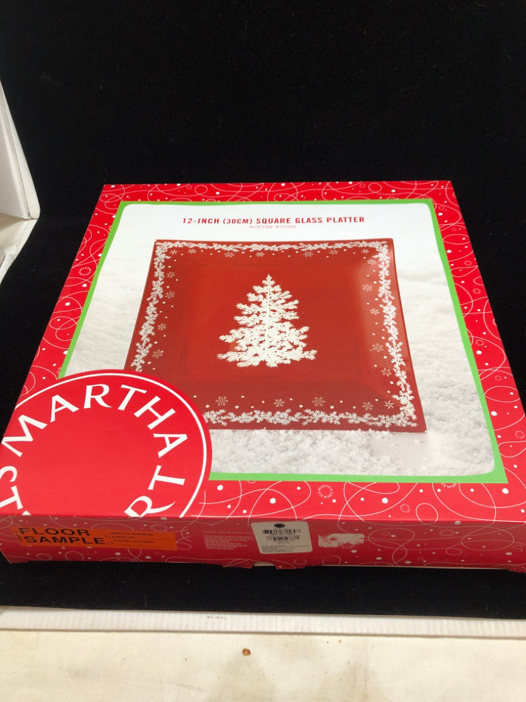 SQUARE RED TREE PLATTER - MARTHA STEWART IN BOX.