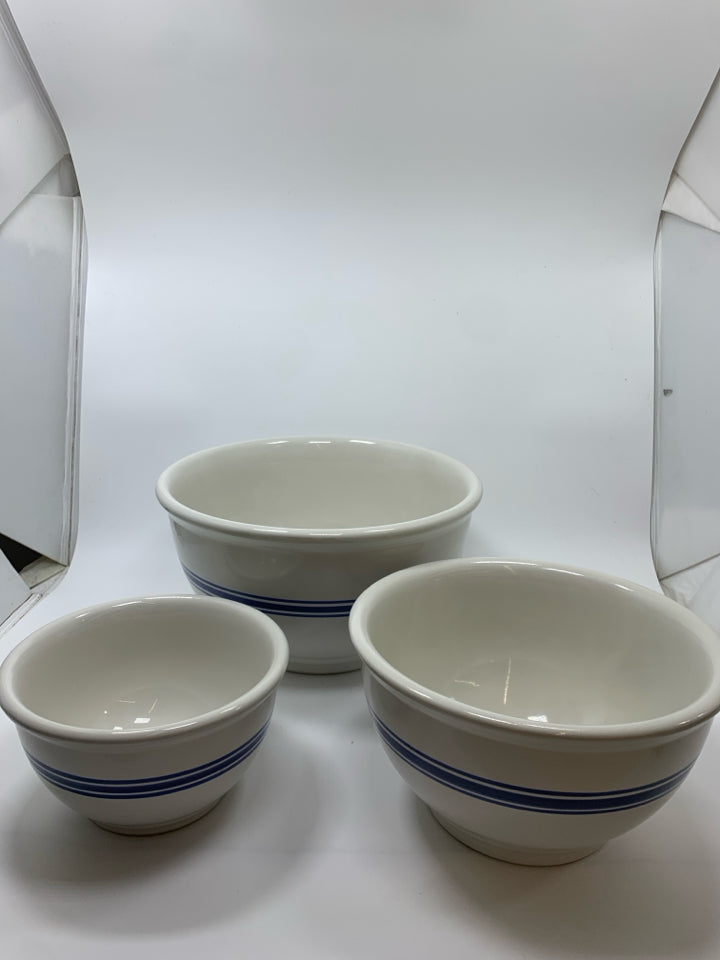 3PC HEAVY MIXING BOWLS CREAM W/BLUE STRIPE.
