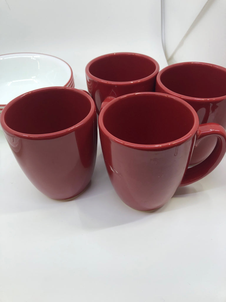 16 PC RED AND WHITE CORELLE DISH SET- SVC 4.