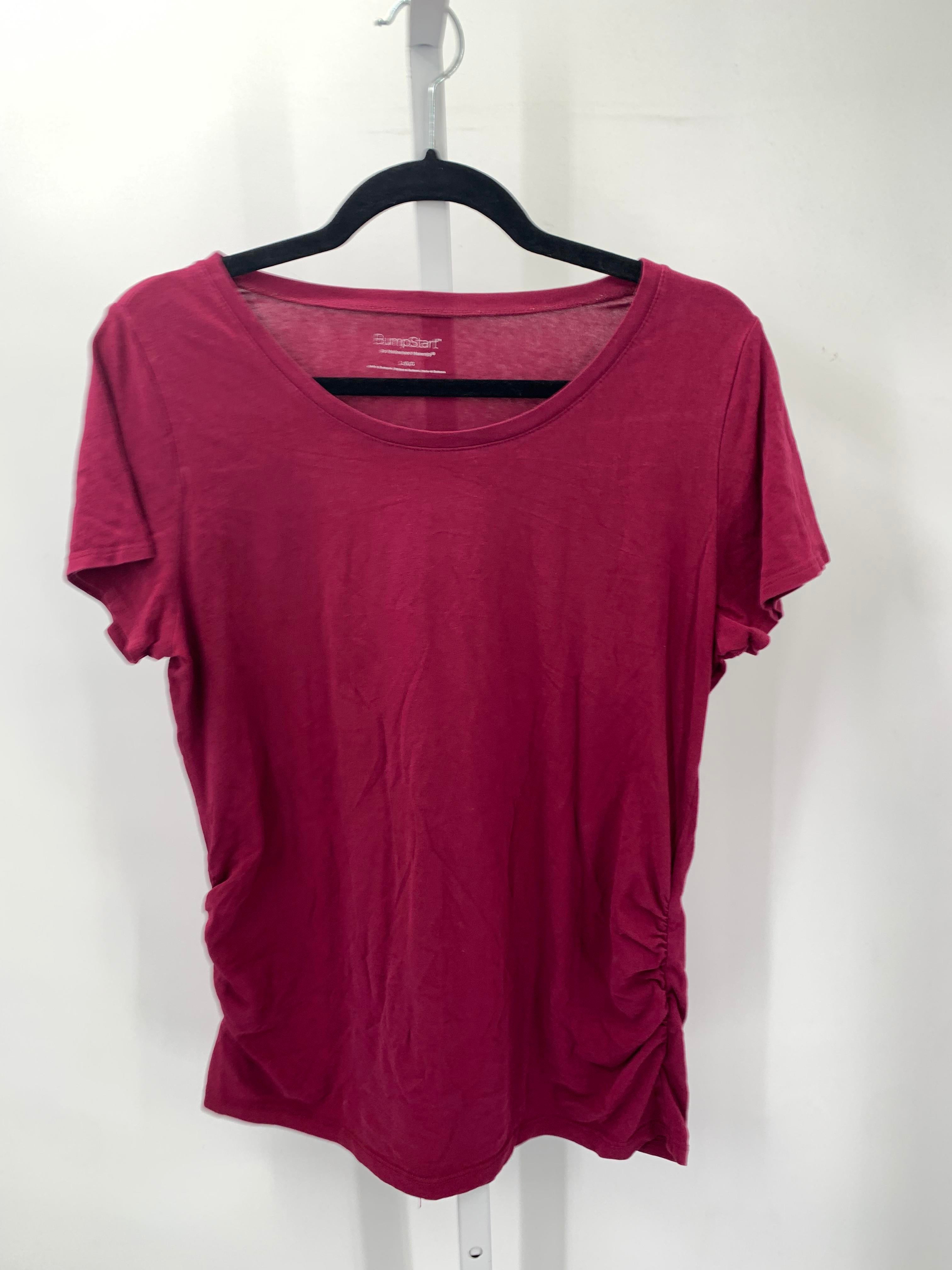 Purple Size Large Maternity Short Sleeve Shirt