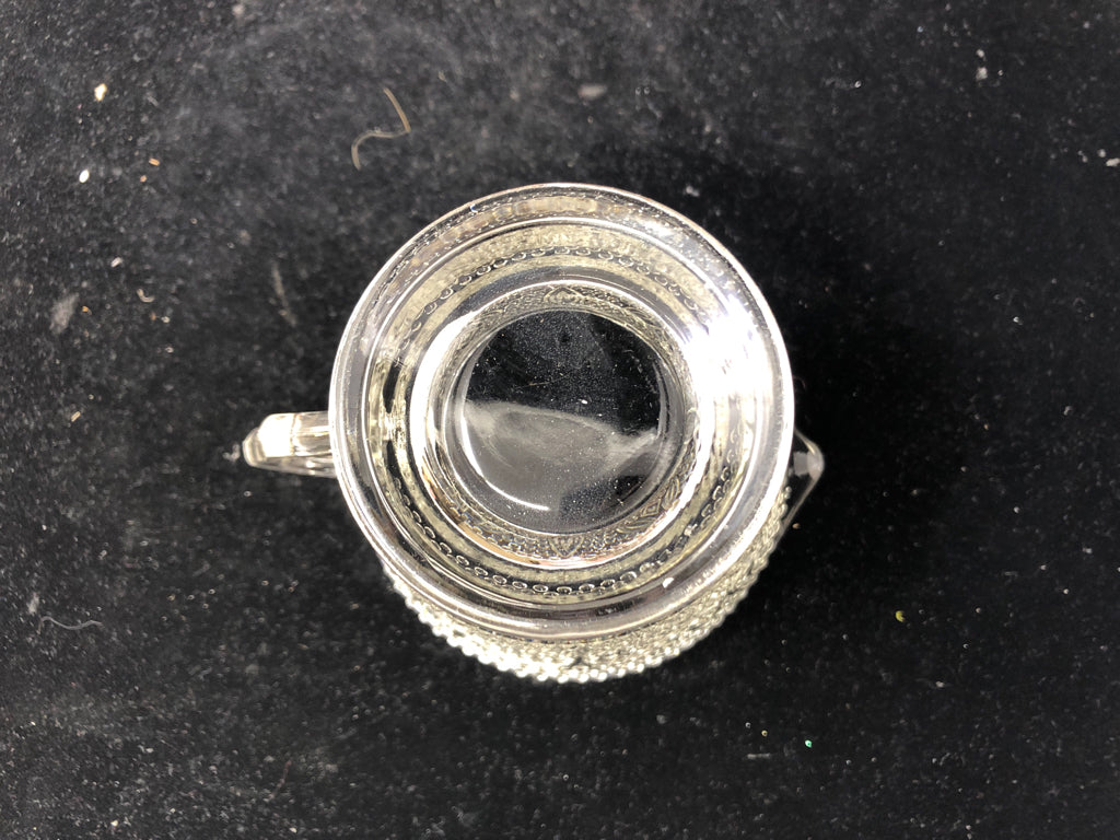 SMALL CLEAR GLASS HOBBNAILED CREAMER.