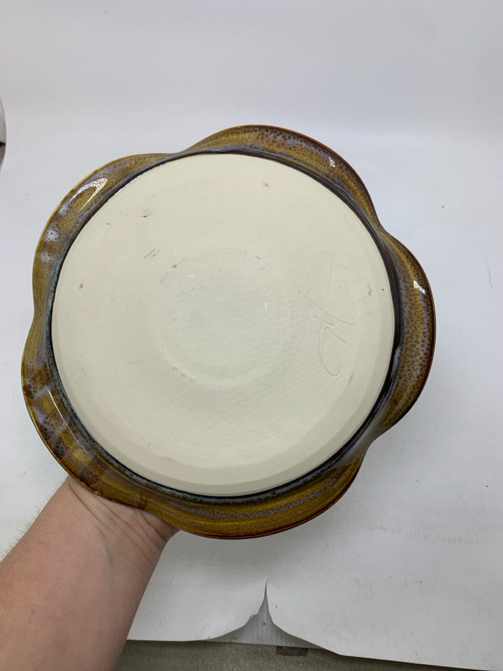 BROWN/BLUE W/ EMBOSSED SHELLS SMALL CHIP/DIP BOWL.