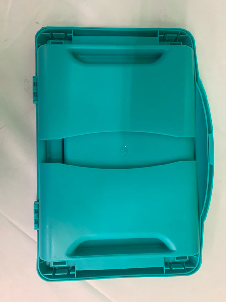 TEAL PLASTIC LAP DESK W STORAGE.
