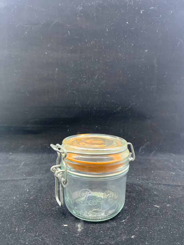 LE TARFAIT EMPTY GLASS JAR W CLASP.