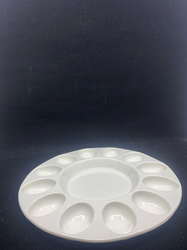 WHITE CERAMIC DEVILED EGG SERVER.