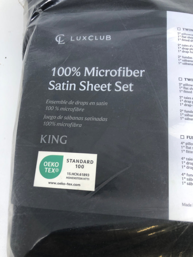 NIP KING BLACK MICROFIBER SATIN SHEET SET.