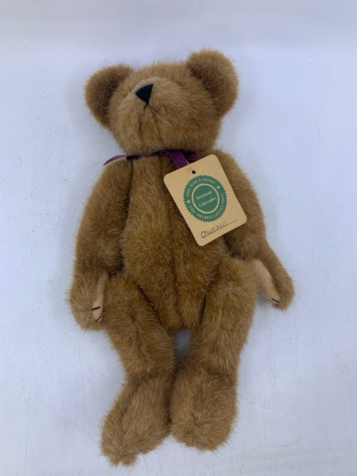 LIGHT BROWN BEAR W/ MAROON BOW.