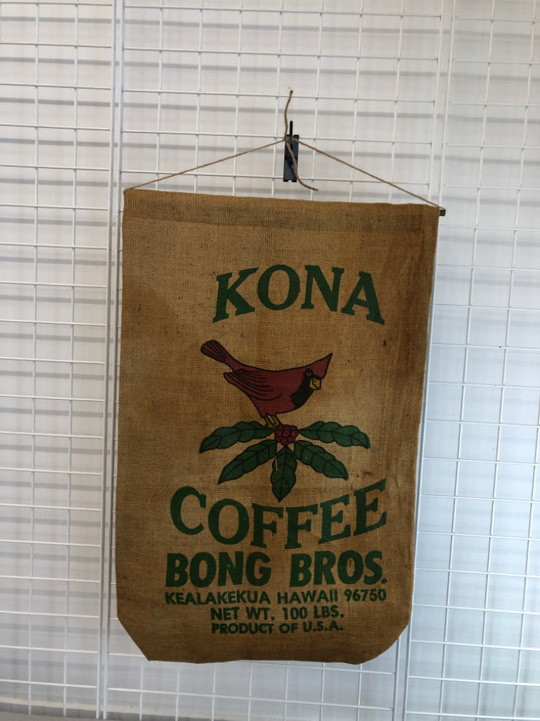 KONA COFFEE BURLAP SACK WALL-HANGING.