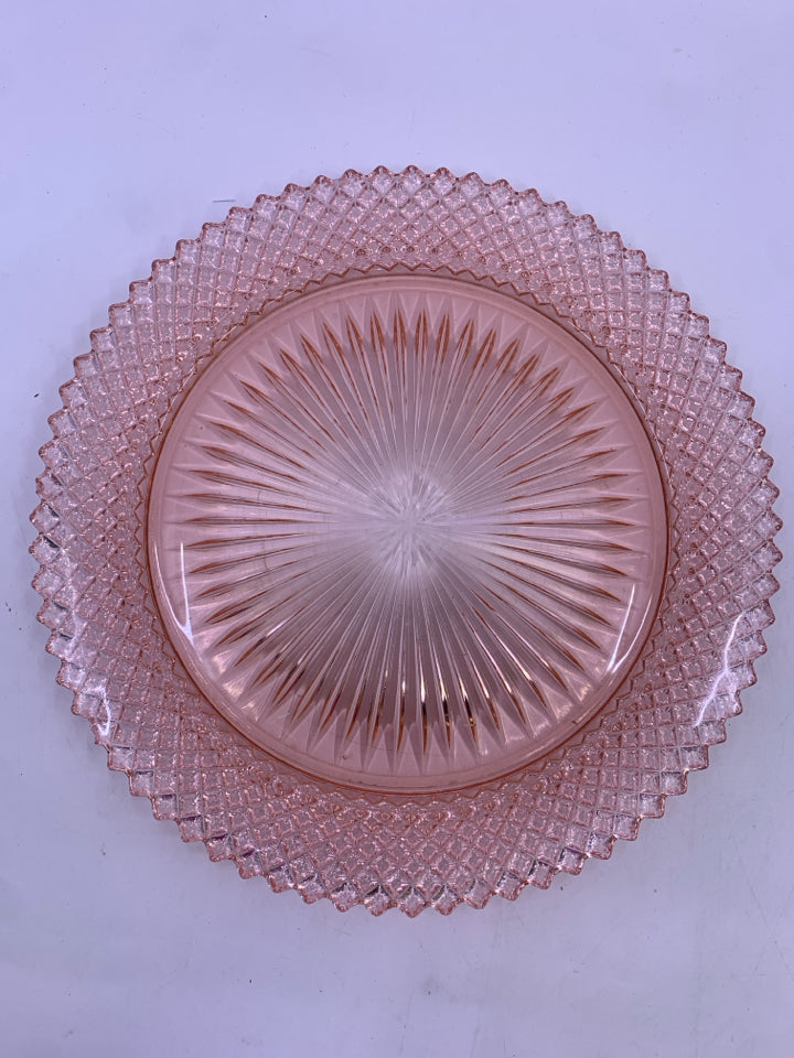 PINK DEPRESSION GLASS PLATE.