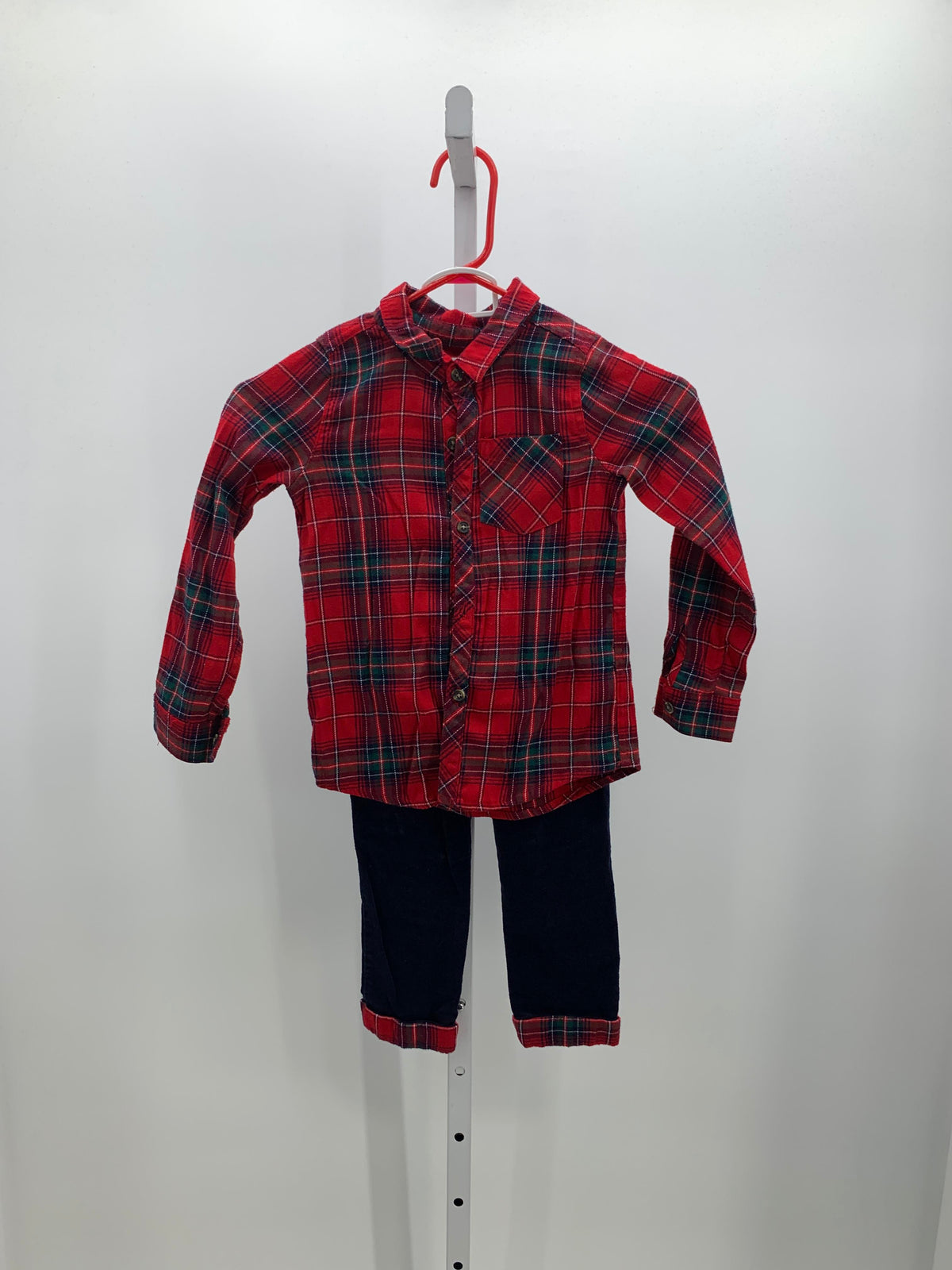 PLAID SHIRT NAVY PANTS