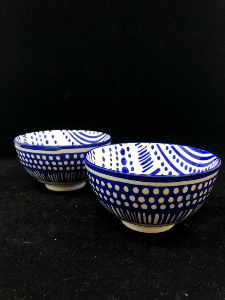 2 ALDER ASH BLUE/WHITE POLKA DOT BOWLS.
