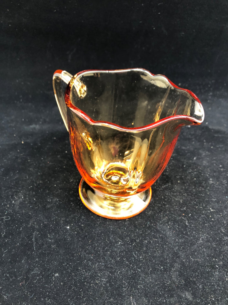 VTG AMBER GLASS CREAMER AND SUGAR.