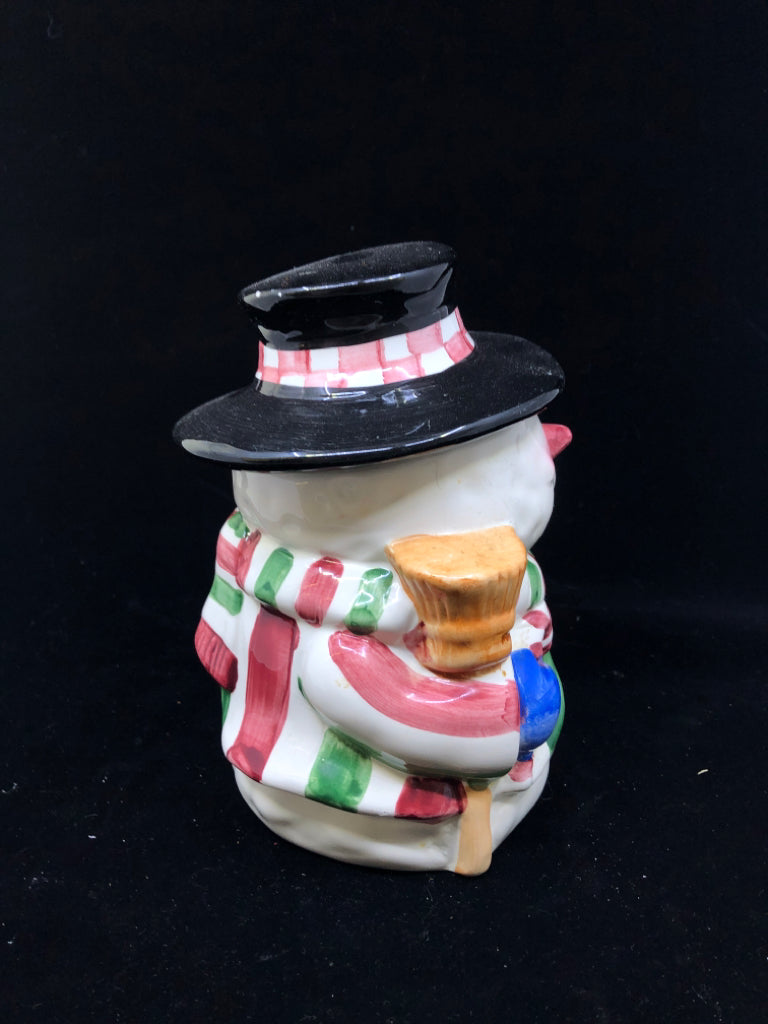 2 PC CERAMIC SNOWMAN COOKIE JAR.