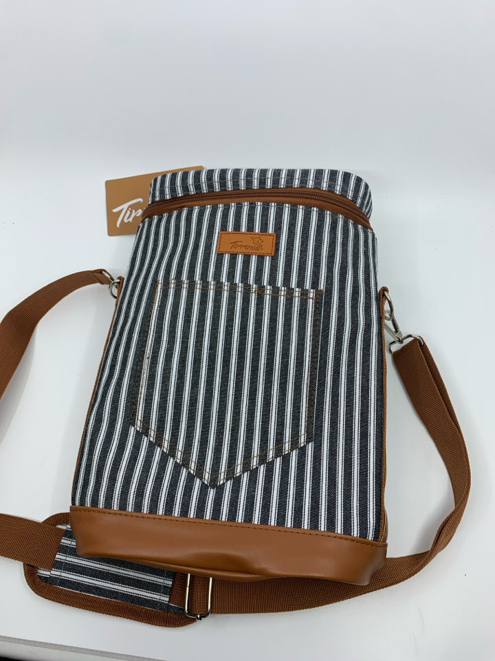 NEW TIPPINIA TRAVEL WINE COOLER STRIPES/FAUX LEATHER.