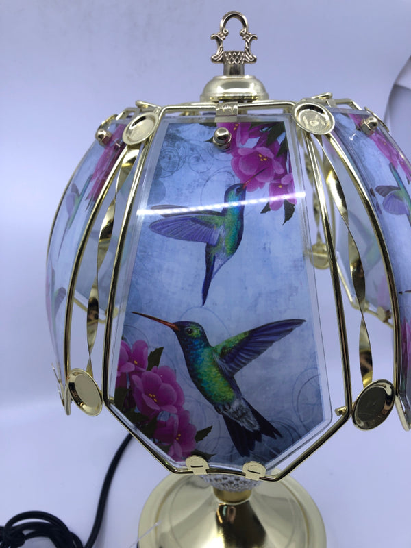 GOLD TOUCH LAMP W/ GLASS SHADE HUMMINGBIRD.