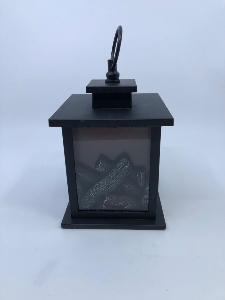 BLACK FAUX LOG LANTERN.
