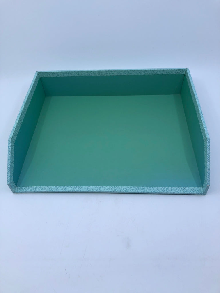 2 FAUX SNAKE SKIN TEAL STACKING PAPER ORGANIZERS.