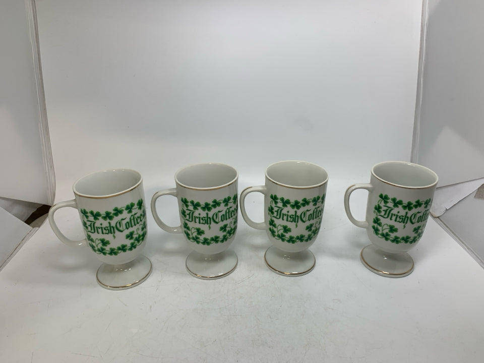 4 FOOTED IRISH COFFEE MUGS.